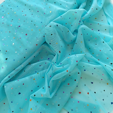 Tüll - Hearts - Glitzer - türkis - bunt